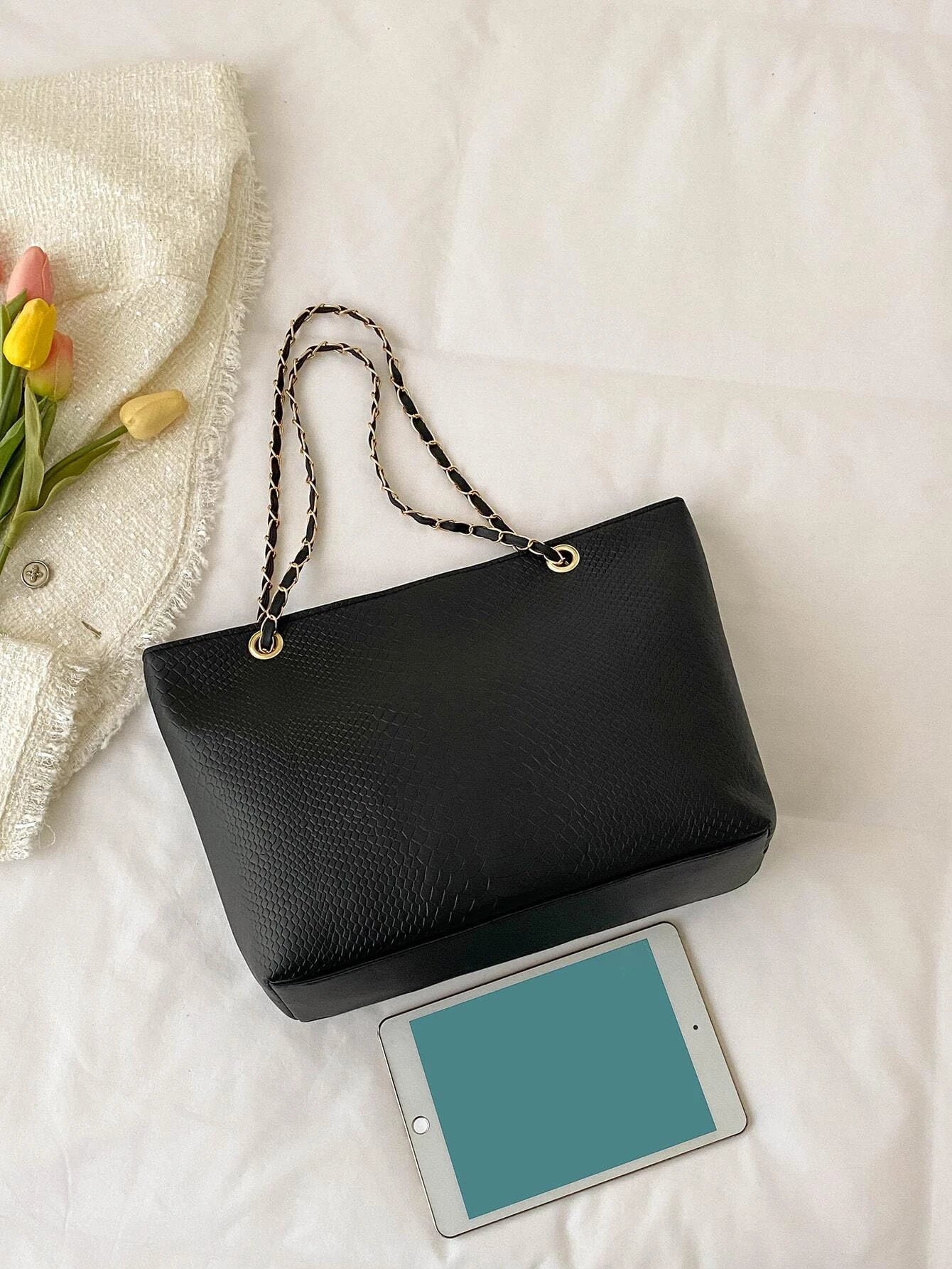 Buy Shein Geometric Embossed Grommet Eyelet Shoulder Tote Bag in Pakistan