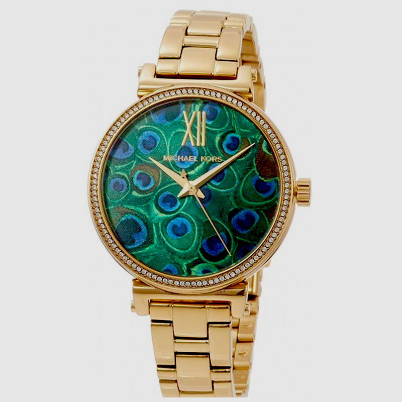 Buy Michael Kors Women’s Quartz Gold Stainless Steel Blue Peacock Motif Dial 36mm Watch - MK3946 in Pakistan
