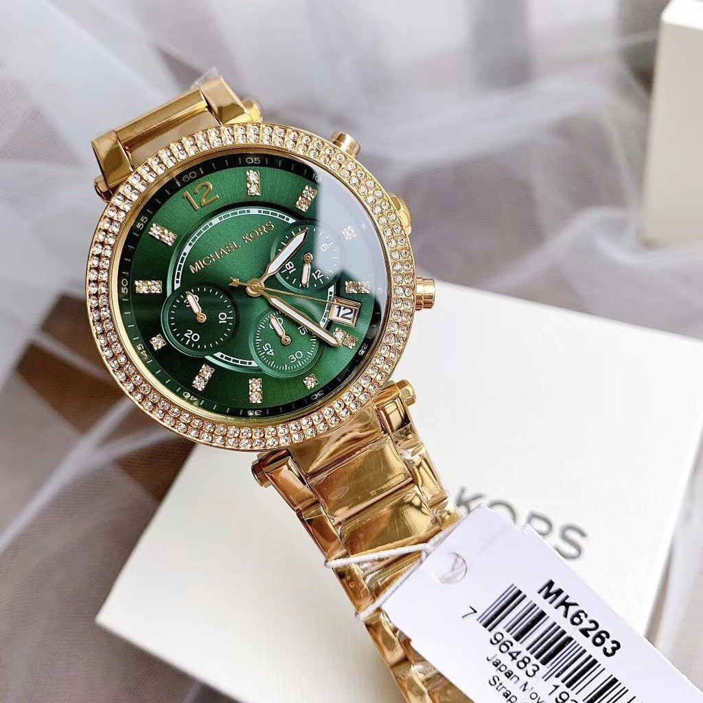 Buy Michael Kors Womens Quartz Chronograph Parker Gold Stainless Steel Green Dial 38mm Watch - Mk6263 in Pakistan