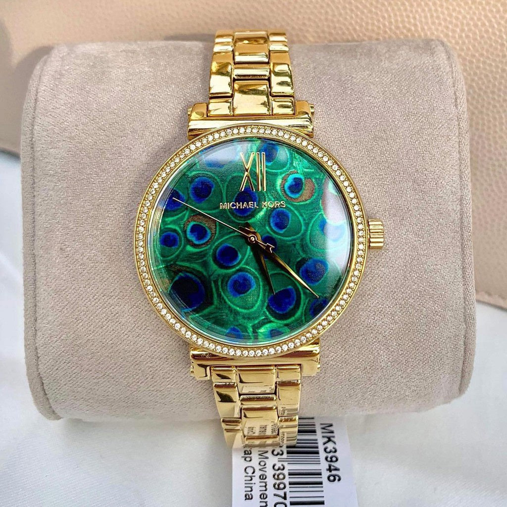 Buy Michael Kors Women’s Quartz Gold Stainless Steel Blue Peacock Motif Dial 36mm Watch - MK3946 in Pakistan