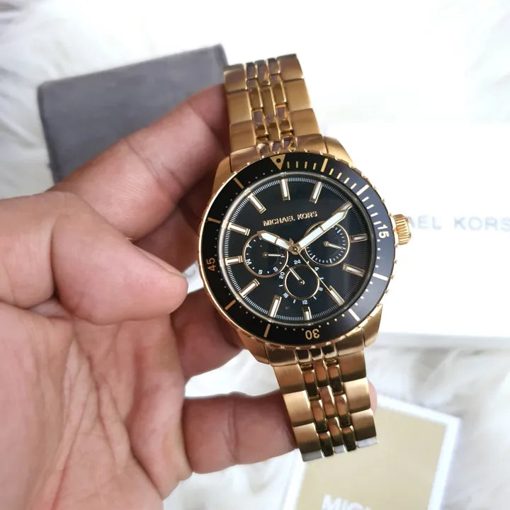 Buy Michael Kors Mens Multifunctional Gold Stainless Steel Black Dial 44mm Watch - Mk7154 in Pakistan