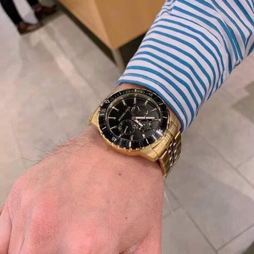 Buy Michael Kors Mens Multifunctional Gold Stainless Steel Black Dial 44mm Watch - Mk7154 in Pakistan