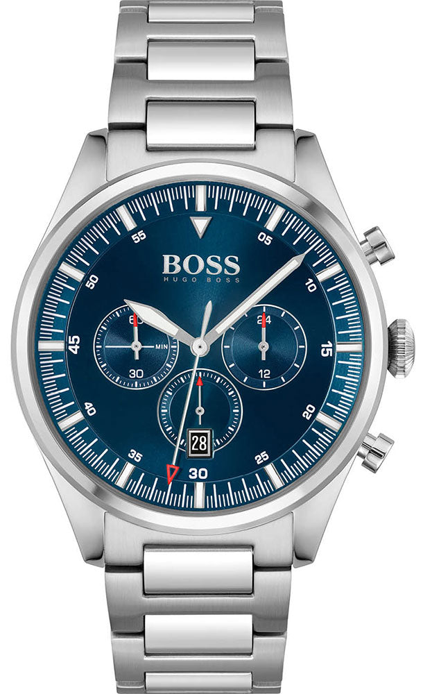 Buy Hugo Boss Mens Quartz Pioneer Silver Stainless Steel Blue Dial 44mm Watch - 1513867 in Pakistan