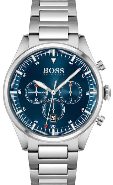 Buy Hugo Boss Mens Quartz Pioneer Silver Stainless Steel Blue Dial 44mm Watch - 1513867 in Pakistan