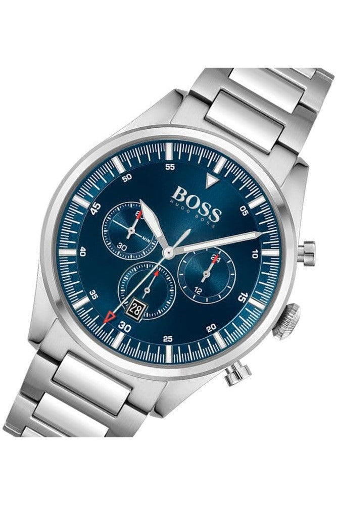 Buy Hugo Boss Mens Quartz Pioneer Silver Stainless Steel Blue Dial 44mm Watch - 1513867 in Pakistan