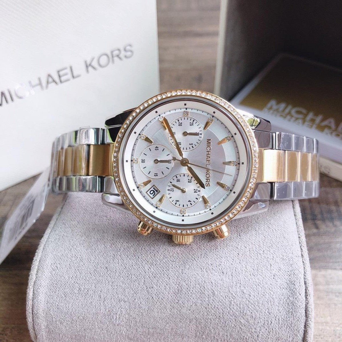 Buy Michael Kors Womens Quartz Chronograph Ritz Two Tone Stainless Steel White Dial 37mm Watch - Mk6474 in Pakistan