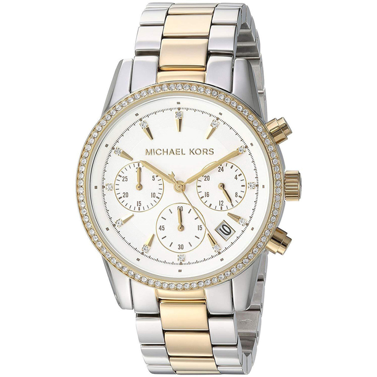 Buy Michael Kors Womens Quartz Chronograph Ritz Two Tone Stainless Steel White Dial 37mm Watch - Mk6474 in Pakistan