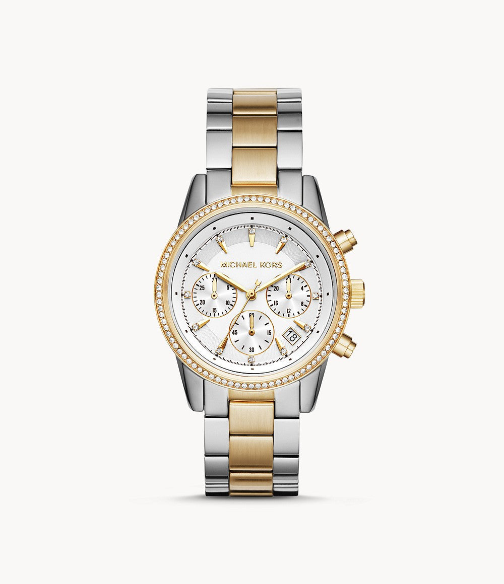 Buy Michael Kors Womens Quartz Chronograph Ritz Two Tone Stainless Steel White Dial 37mm Watch - Mk6474 in Pakistan