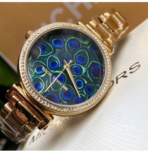Buy Michael Kors Women’s Quartz Gold Stainless Steel Blue Peacock Motif Dial 36mm Watch - MK3946 in Pakistan