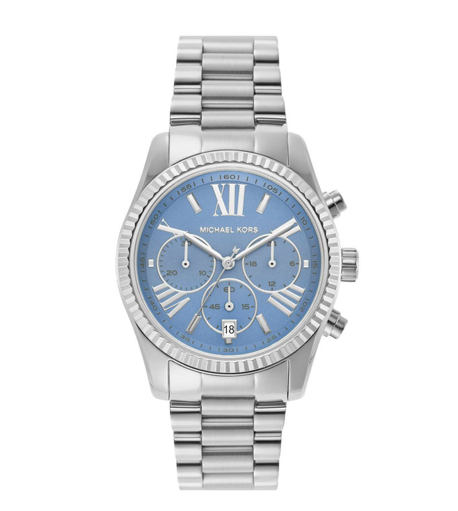 Buy Michael Kors Womens Quartz Lexington Silver Stainless Steel Blue Dial 38mm Watch - Mk7215 in Pakistan