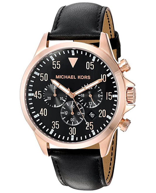 Buy Michael Kors Menβs Chronograph Quartz Leather Strap Black Dial 45mm Watch - MK8535 in Pakistan