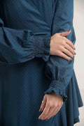 Buy Negative Apparel Flounce Sleeve Ruffle Trim Wrap Knot Side Dress FD - Blue Polka in Pakistan
