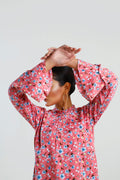 Buy Negative Apparel Floral Print Frill Neck Flounce Sleeve Blouse FD - Peach Floral in Pakistan