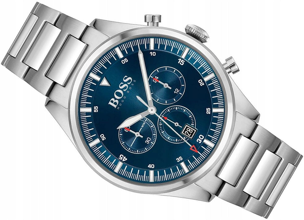 Buy Hugo Boss Mens Quartz Pioneer Silver Stainless Steel Blue Dial 44mm Watch - 1513867 in Pakistan