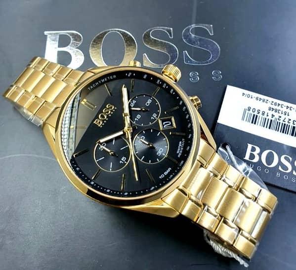 Buy Hugo Boss Mens Chronograph Champion Gold Stainless Steel Black Dial 44mm Watch - 1513848 in Pakistan