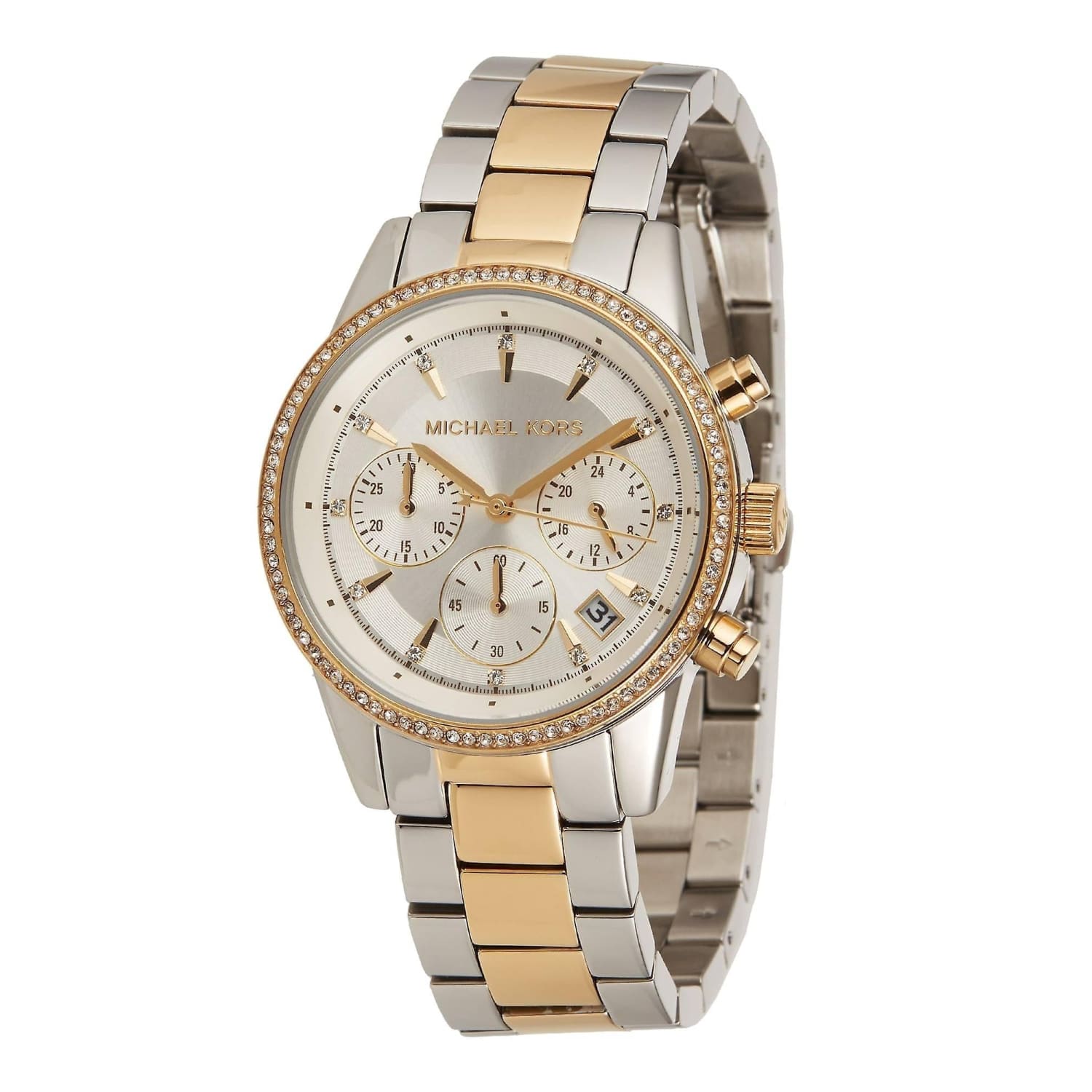 Buy Michael Kors Womens Quartz Chronograph Ritz Two Tone Stainless Steel White Dial 37mm Watch - Mk6474 in Pakistan