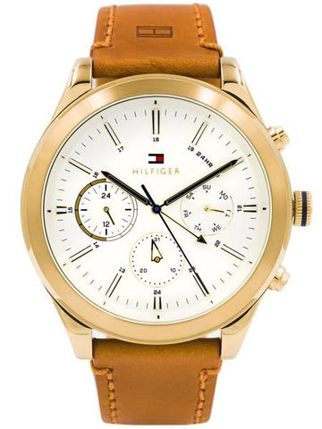 Buy Tommy Hilfiger Mens Quartz Brown Leather Strap Silver Dial 44mm Watch - 1791742 in Pakistan