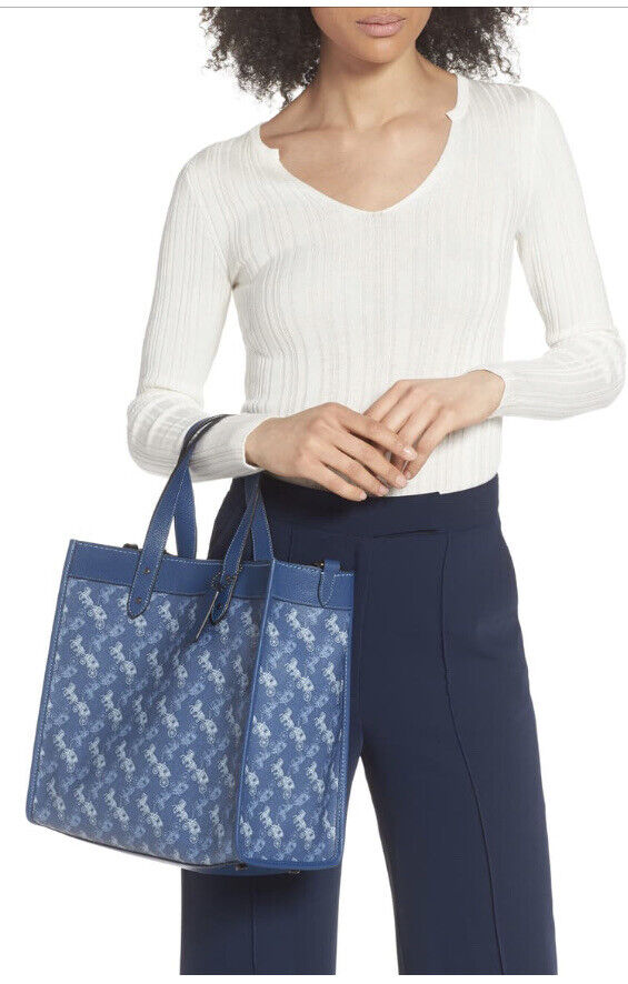 Buy Coach Field Tote In Signature Canvas With Horse And Carriage Print Bag Small - Blue in Pakistan