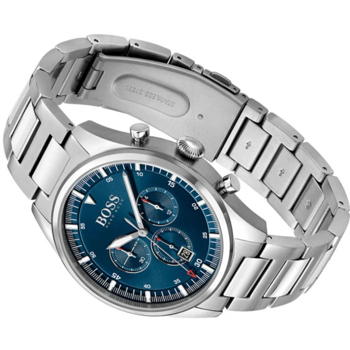 Buy Hugo Boss Mens Quartz Pioneer Silver Stainless Steel Blue Dial 44mm Watch - 1513867 in Pakistan