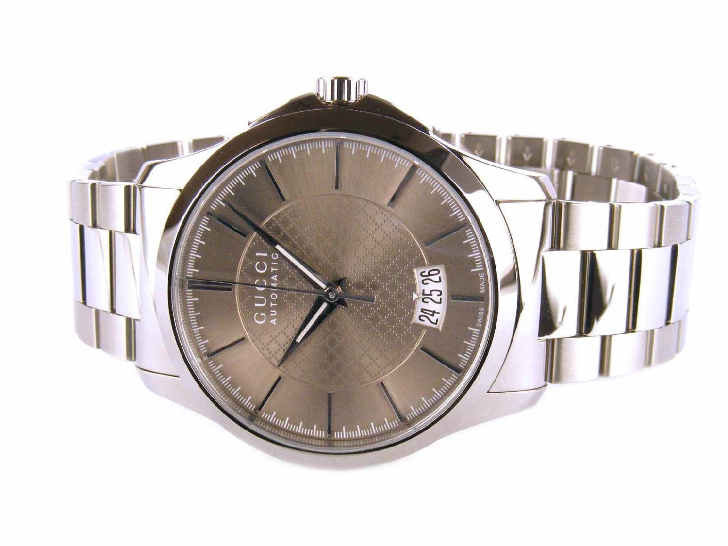 Buy Gucci G Timeless Brown Diamond Dial Silver Steel Strap Watch for Men - YA126412 in Pakistan