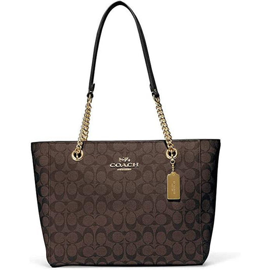 Buy Coach Signature Leather Chain Cammie Tote Small Bag - Brown Black in Pakistan