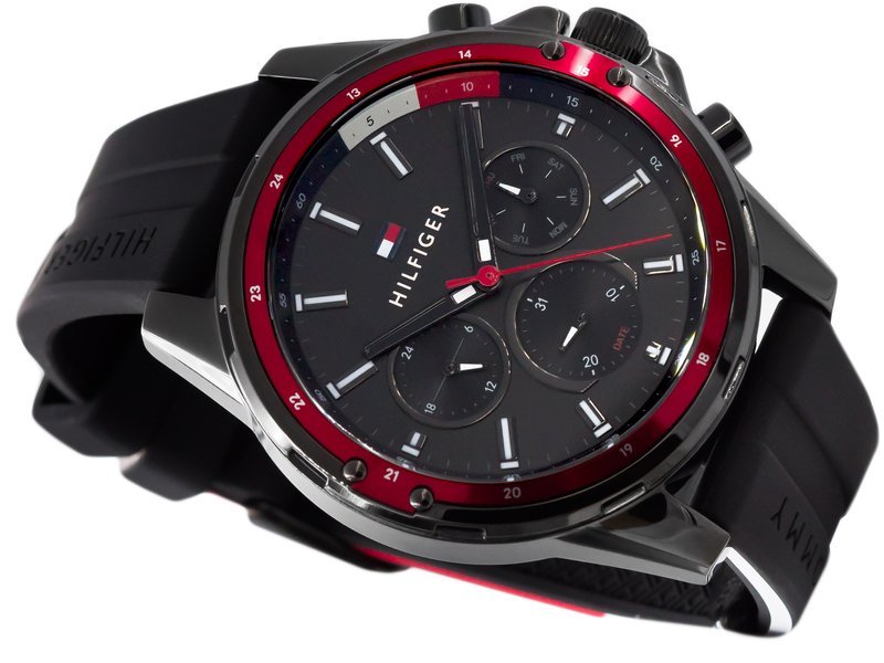 Buy Tommy Hilfiger Mens Quartz Silicone Strap Black Dial 45mm Watch - 1791793 in Pakistan