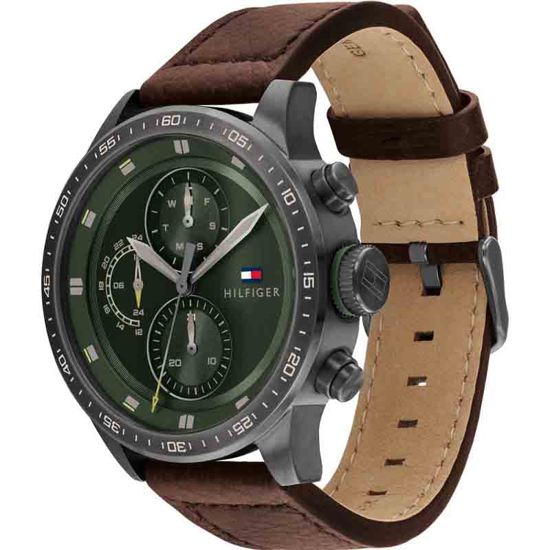 Buy Tommy Hilfiger Mens Quartz Leather Strap Green Dial 46mm Watch - 1791809 in Pakistan