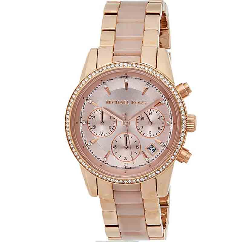 Buy Michael Kors Ritz Chronograph Rose Gold Dial Steel Ladies Watch - Mk6077 in Pakistan