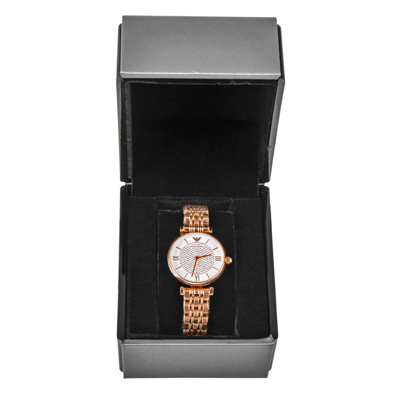 Buy Emporio Armani Gianni T Bar White Dial Rose Gold Steel Strap Watch for Women - AR11244 in Pakistan