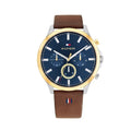Buy Tommy Hilfiger Mens Quartz Brown Leather Strap Blue Dial 44mm Watch - 1710496 in Pakistan