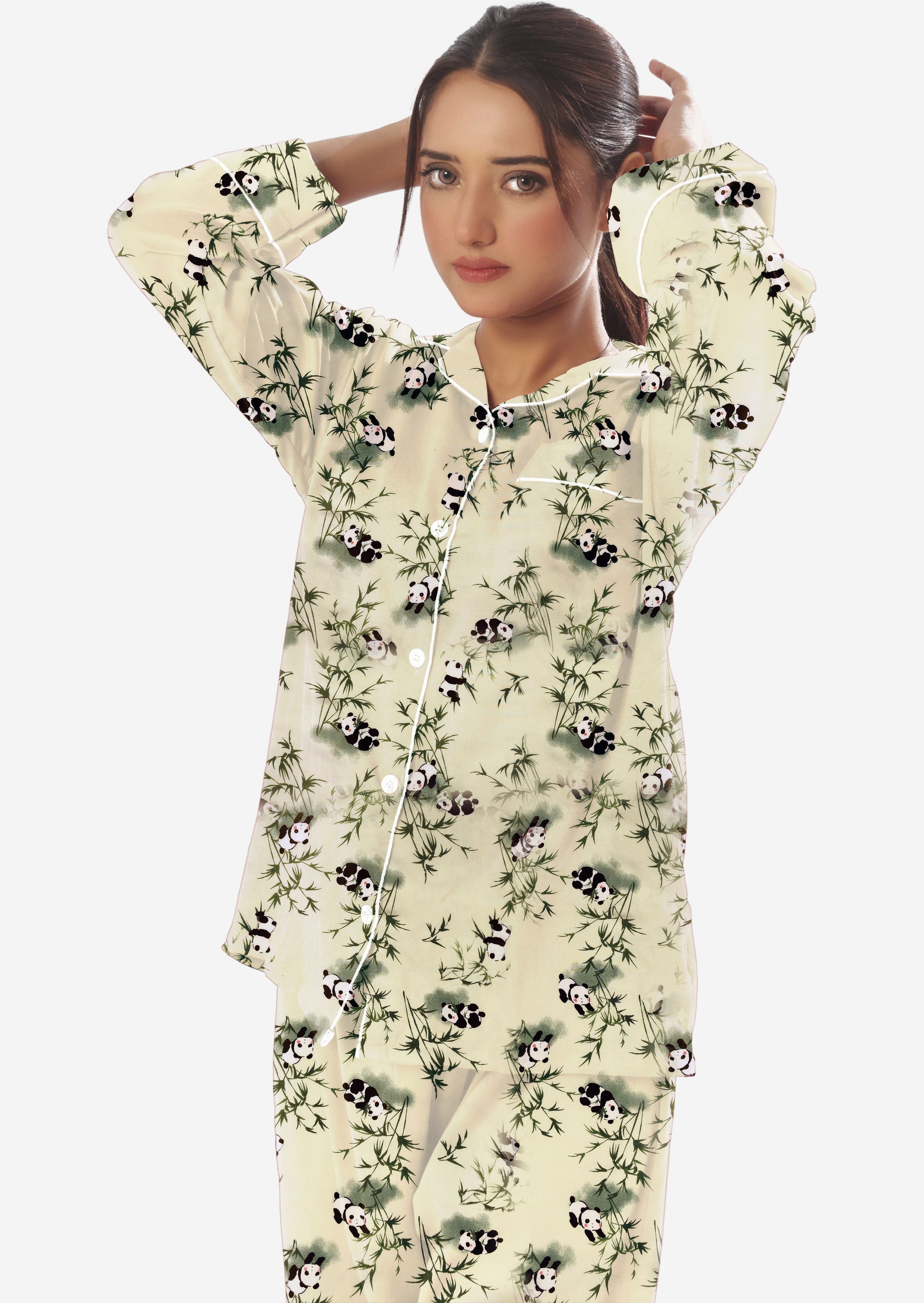 Buy Linen Pajama Suit with Scrunchie - Cute Panda in Pakistan