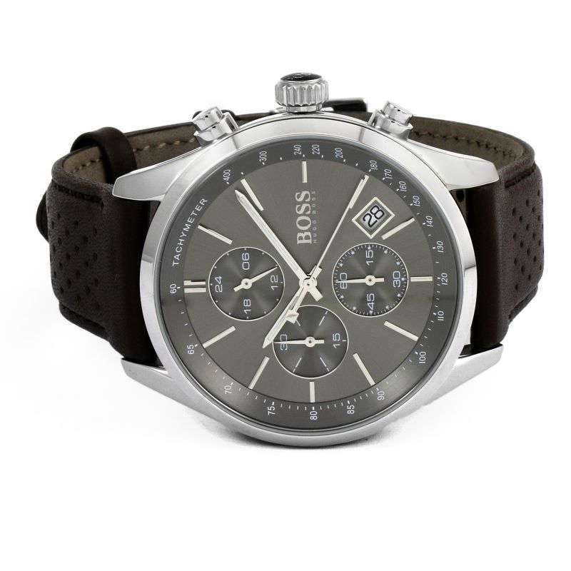 Buy Hugo Boss Mens Chronograph Quartz Leather Strap Grey Dial 44mm Watch - 1513476 in Pakistan