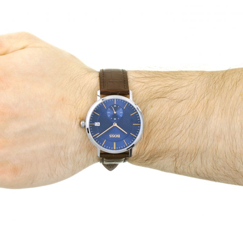 Buy Hugo Boss Grand Corporal Blue Dial Brown Leather Strap Watch for Men - 1513639 in Pakistan