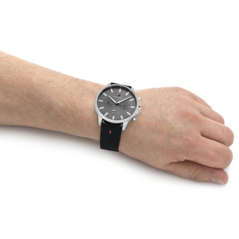 Buy Tommy Hilfiger Mens Quartz Black Leather Strap Grey Dial 44mm Watch - 1710495 in Pakistan