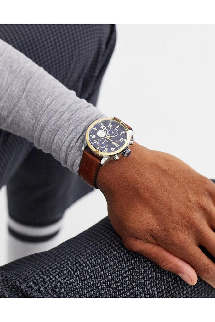Buy Tommy Hilfiger Mens Quartz Brown Leather Strap Blue Dial 46mm Watch - 1791137 in Pakistan