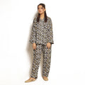 Buy Sajiero Full Bloom Linen Pajama Suit with Scrunchie in Pakistan