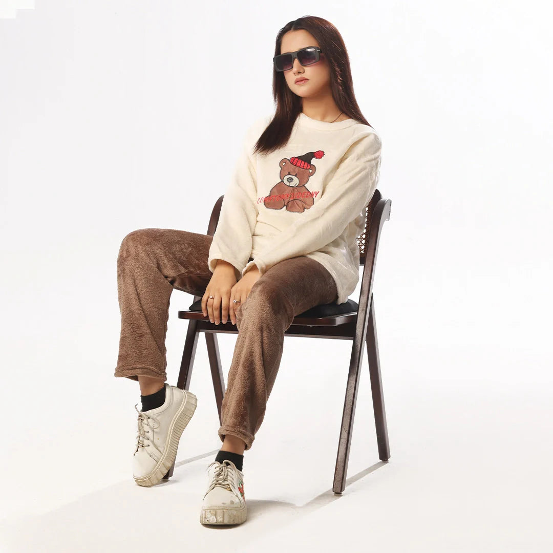 Buy Sajiero Fleece Long Sleeve Pajama Suit Snow Teddy in Pakistan