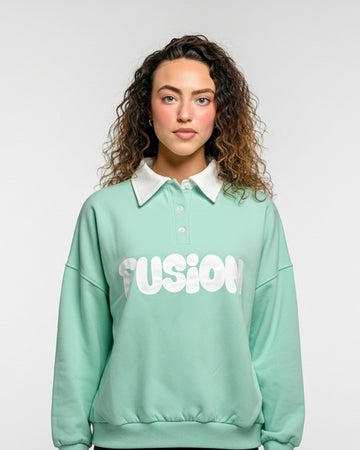 Buy Sajiero Fleece Polo Style Sweatshirt - FUSION - Aqua in Pakistan