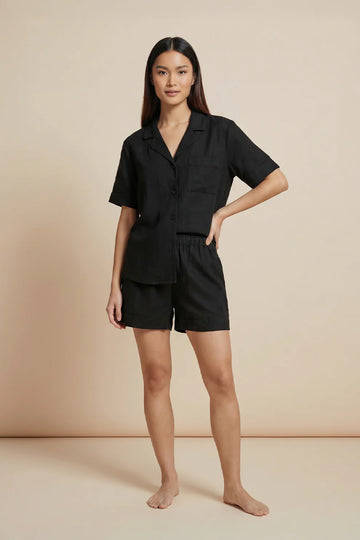 Linen Shortie Set - Black