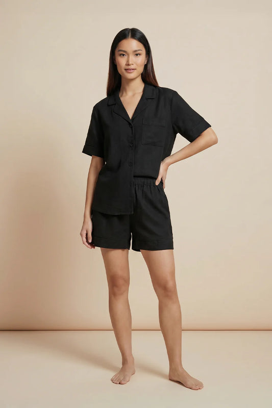 Buy Linen Shortie Set - Black in Pakistan