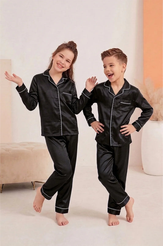 Buy Kid's Silk PJ Set - Black in Pakistan