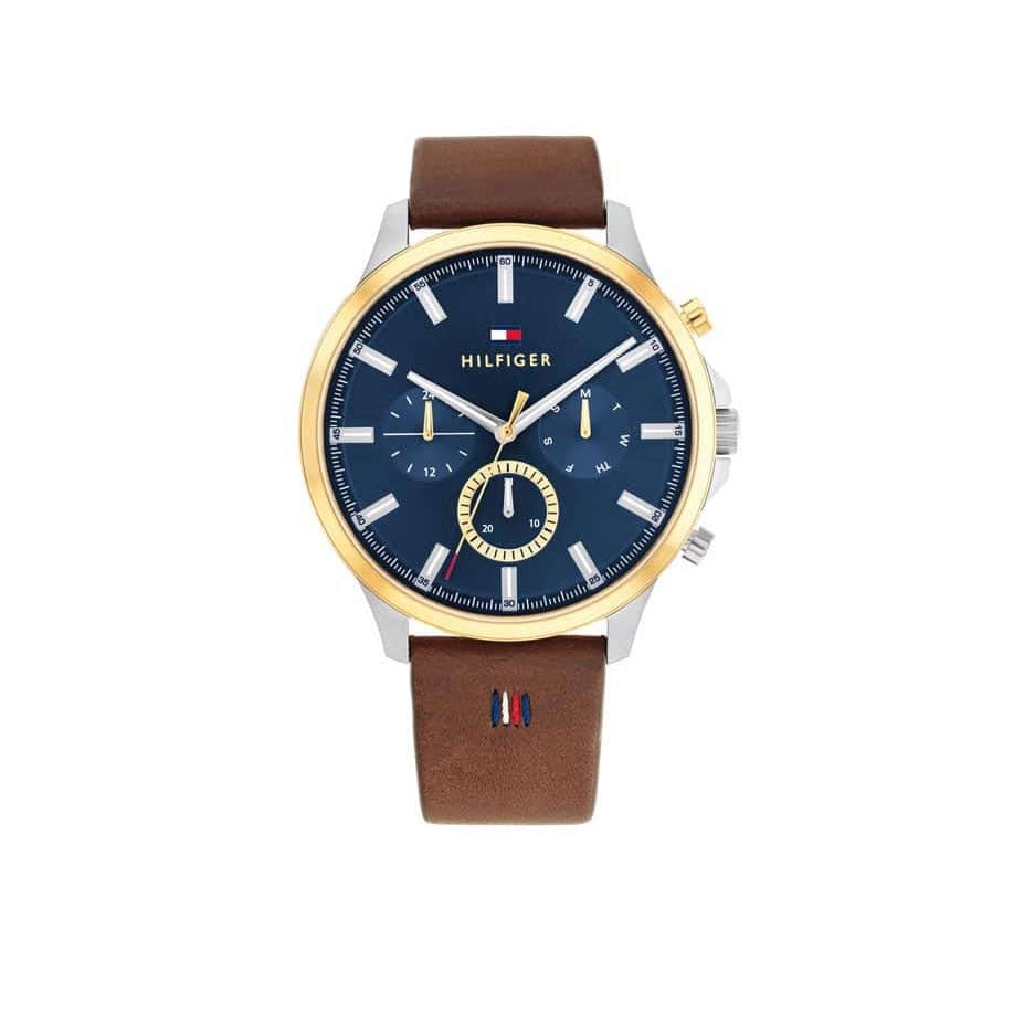 Buy Tommy Hilfiger Mens Quartz Brown Leather Strap Blue Dial 44mm Watch - 1710496 in Pakistan