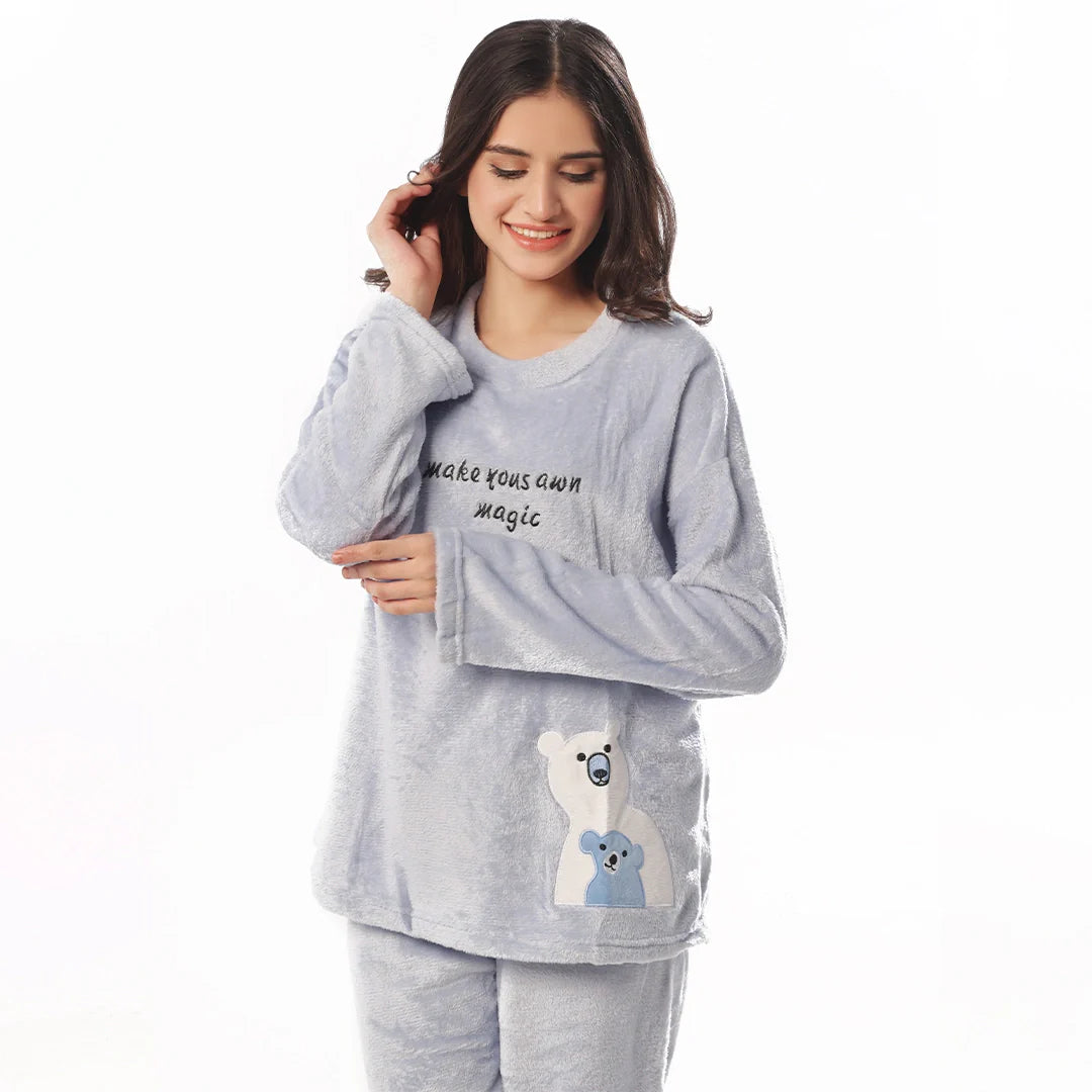 Buy Sajiero Fleece Pajama Suit Baby BlueTeddy in Pakistan