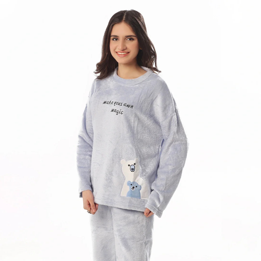 Buy Sajiero Fleece Pajama Suit Baby BlueTeddy in Pakistan
