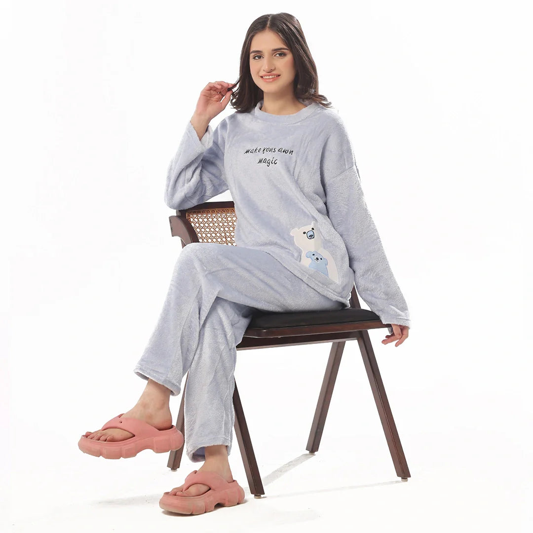 Buy Sajiero Fleece Pajama Suit Baby BlueTeddy in Pakistan