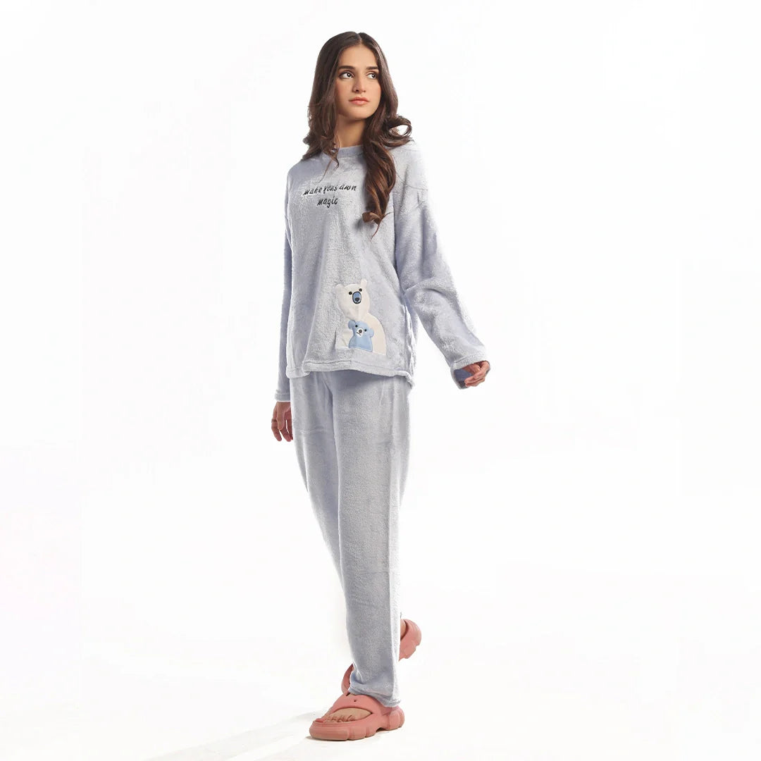 Buy Sajiero Fleece Pajama Suit Baby BlueTeddy in Pakistan