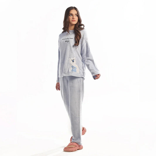 Buy Sajiero Fleece Pajama Suit Baby BlueTeddy in Pakistan
