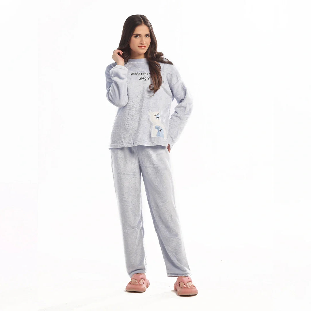 Buy Sajiero Fleece Pajama Suit Baby BlueTeddy in Pakistan