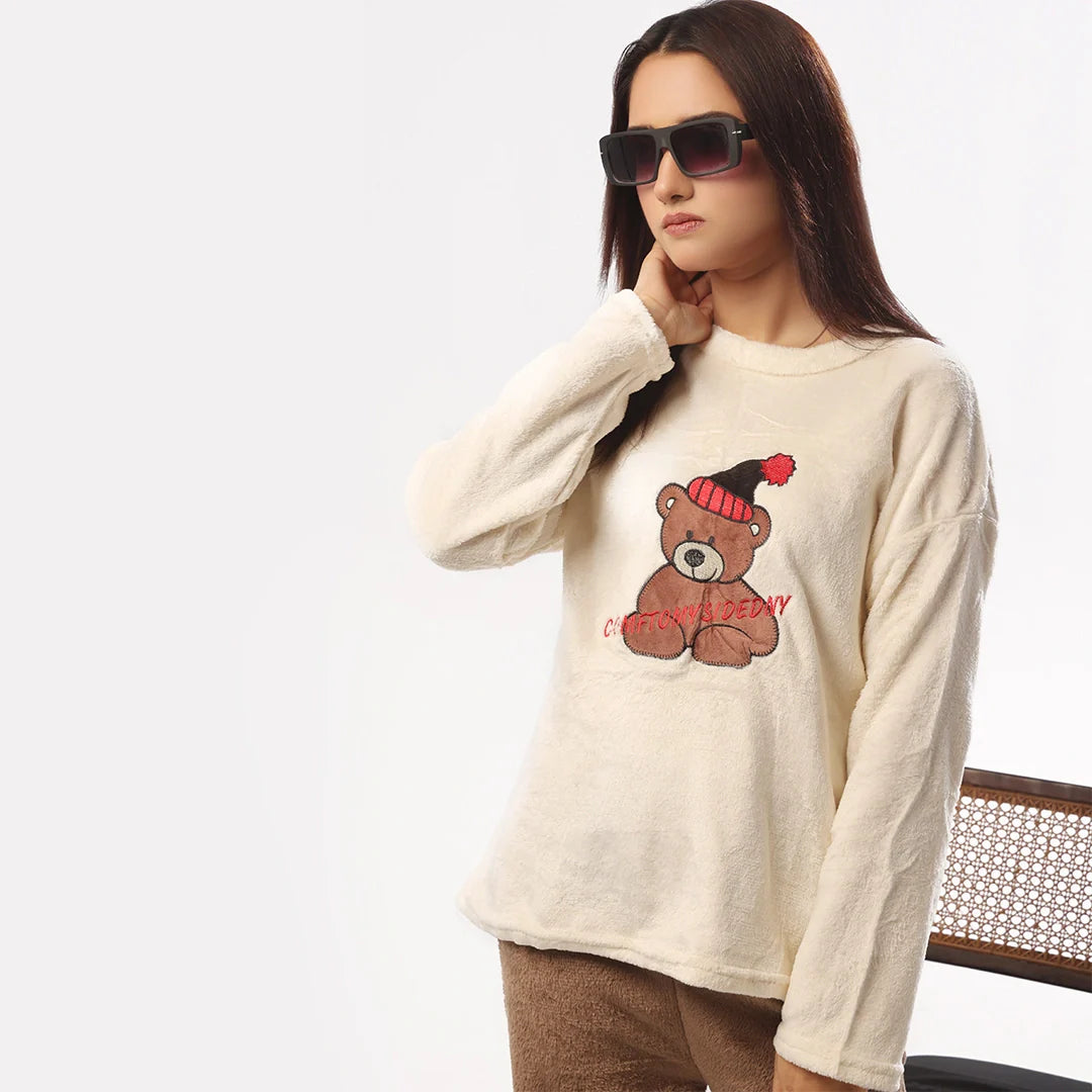 Buy Sajiero Fleece Long Sleeve Pajama Suit Snow Teddy in Pakistan
