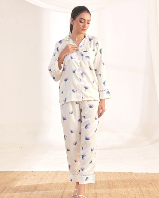 Buy Sajiero Silk Pajama Suit - Floral Haze in Pakistan